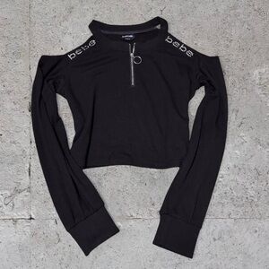 Bebe Y2K Rhinestone-Logo Open-Shoulder Sweatshirt